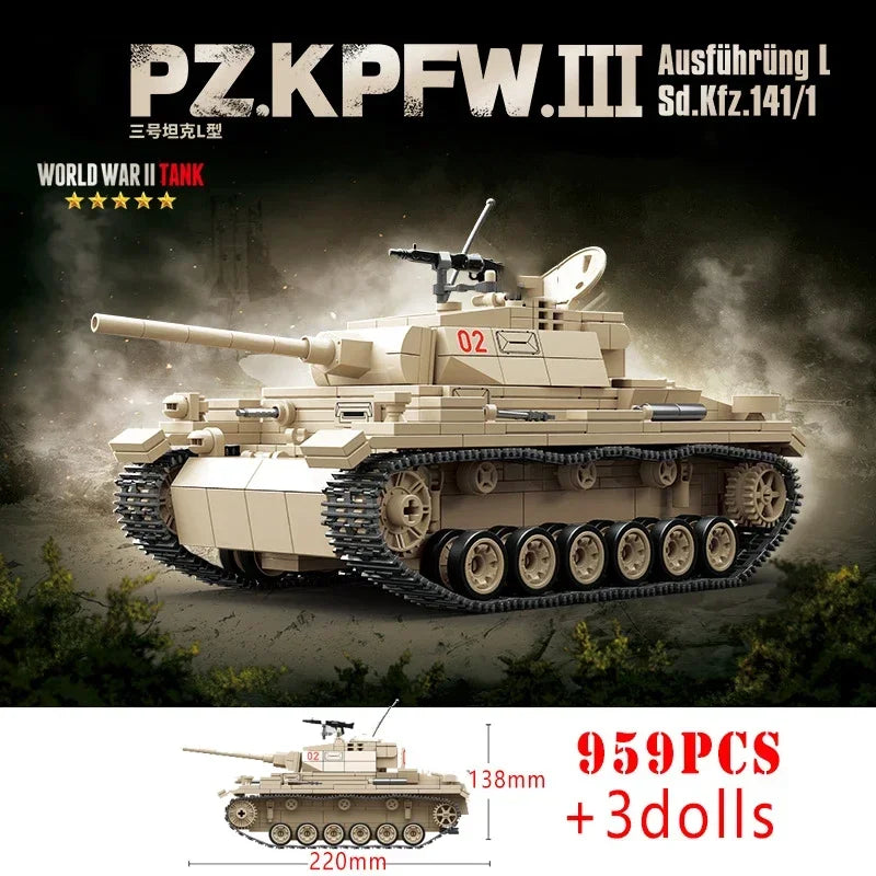 WW2 Military Classic Model Tiger Leopard KV-1 KV-2 IS-2 Heavy Tank Collection Model Building Blocks Bricks Toys for Boys Gifts