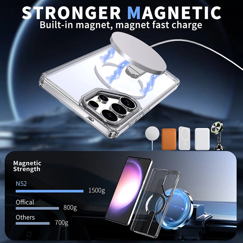 For Magsafe Metal Bracket Bumper Phone Case For Samsung S25 Ultra S23 S24 Ultra Plus FE Soft TPU Border Hard PC Back Cover