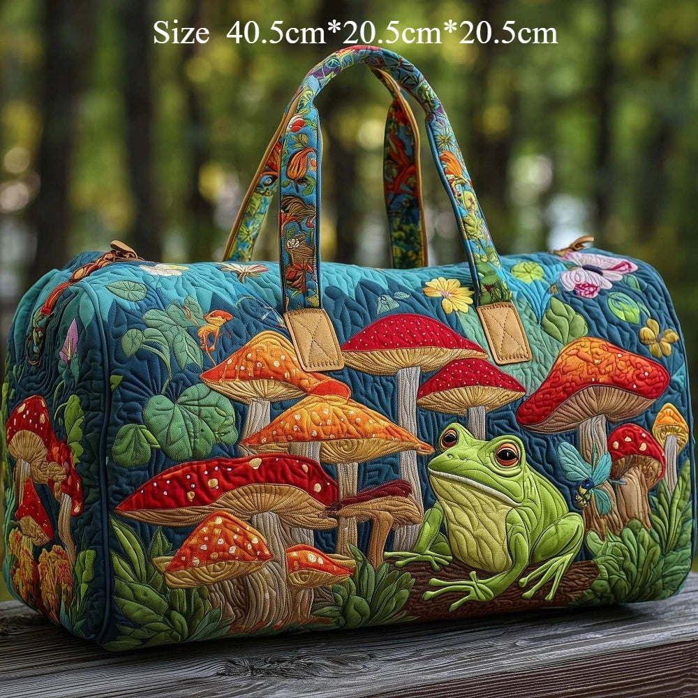 Quilting Craft 3D Travel Duffel Bag Hippie Boho Weekender Bag Mushroom Frog Vintage Bus for Men Women Gym Yoga Overnight Bags