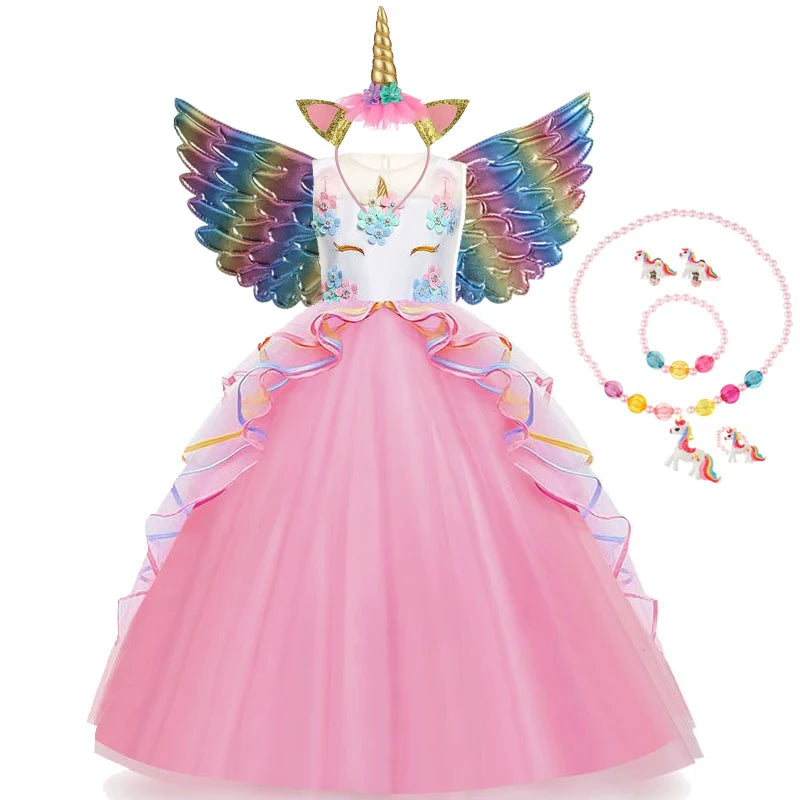 Unicorn Flower Applique Princess Ball Gown Dress