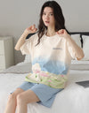 2-Pcs Women’s Cotton Pajama Set – Breathable Short Sleeve Summer Sleepwear with Cute Prints