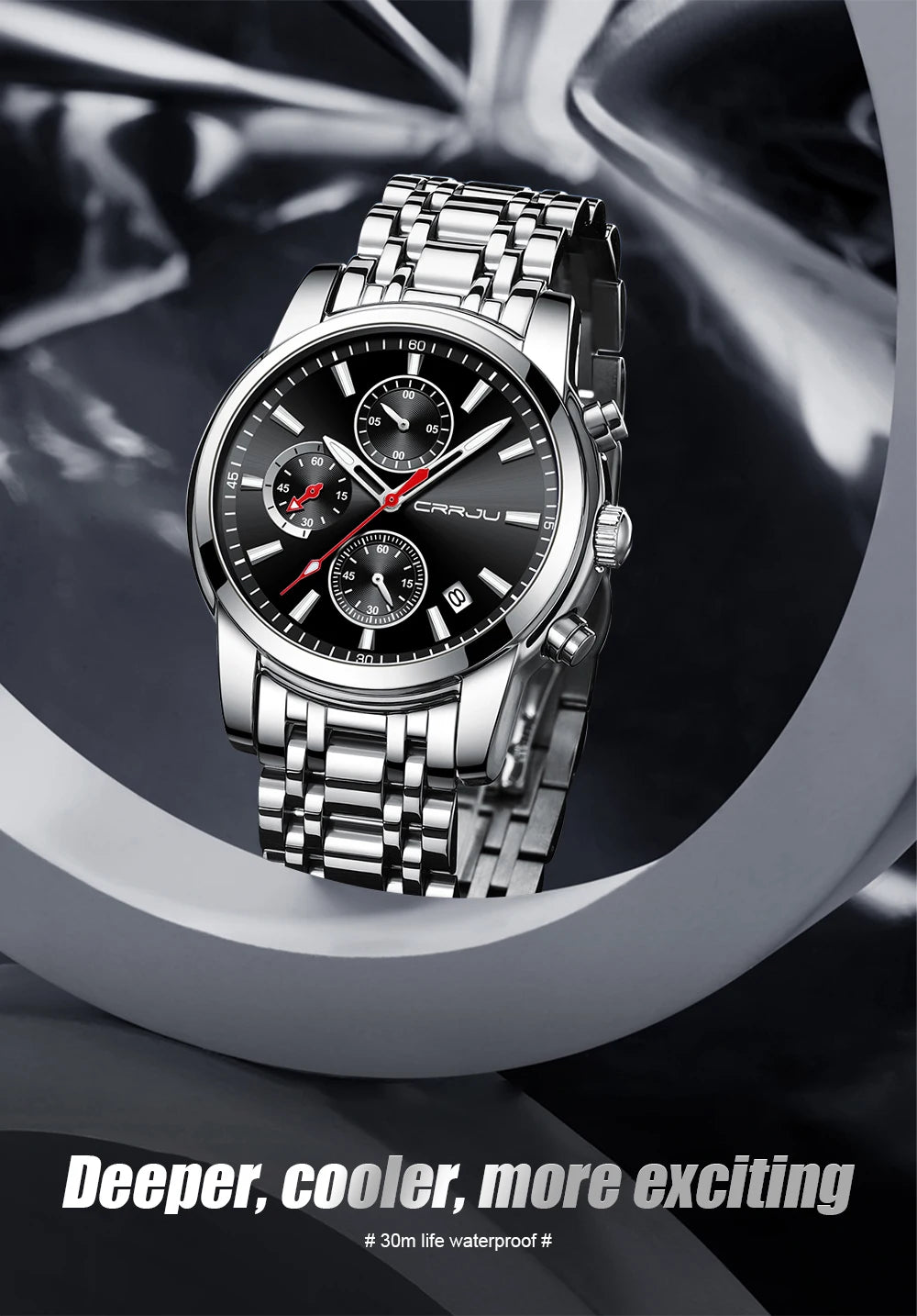 Men Watch Quartz Chronograph Full Steel Waterproof Wristwatch with Date