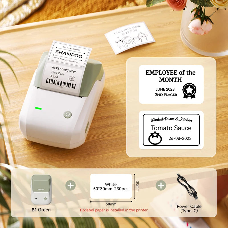 B1 Portable Label Printer, Bluetooth Wireless Mini Thermal Label Maker 20–50mm, Inkless Sticker Printer for Home & Business
