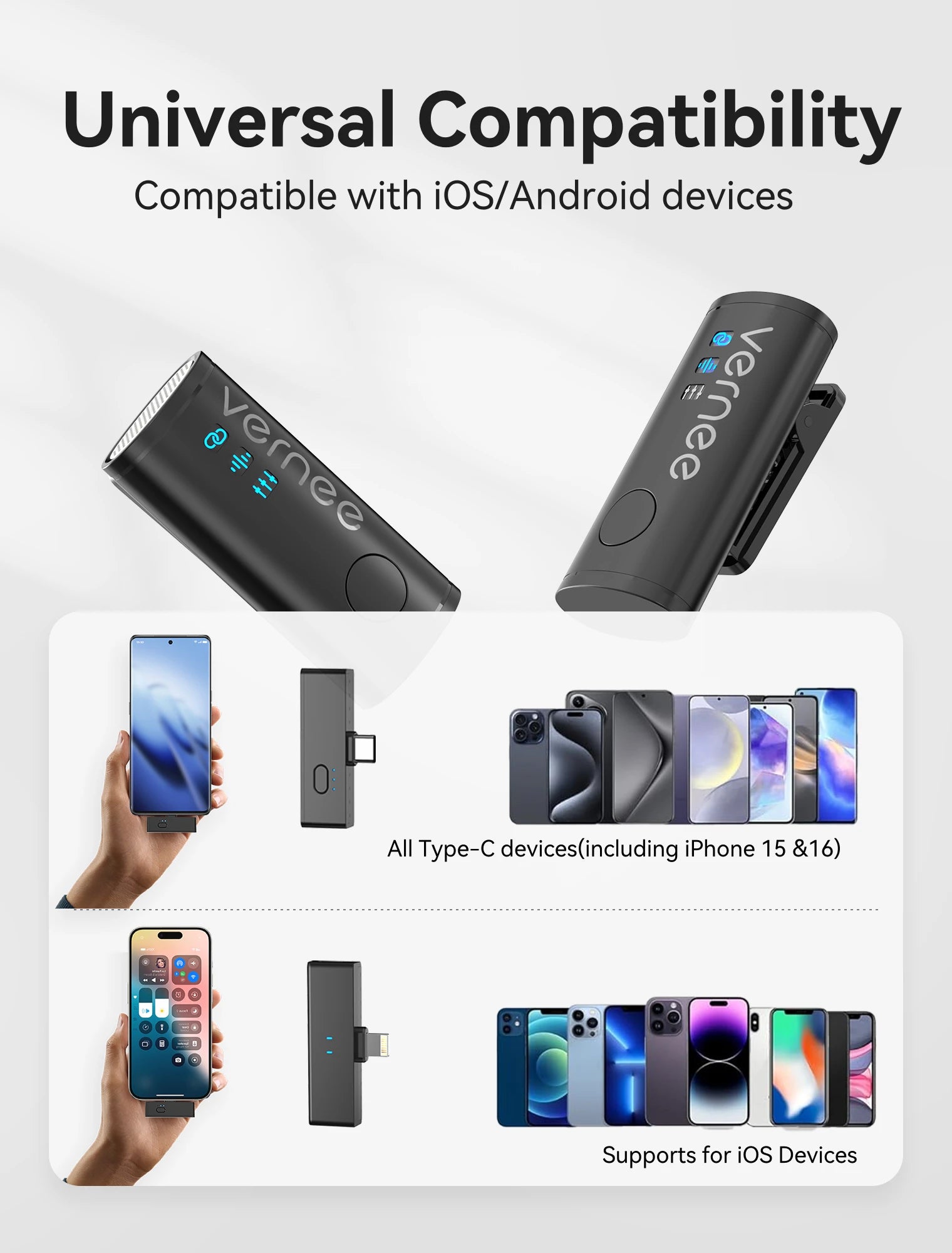 V10 Wireless Lavalier Microphone 60M Noise Cancellation Vlog Short Video Recording Mini Mic for iPhone/Android