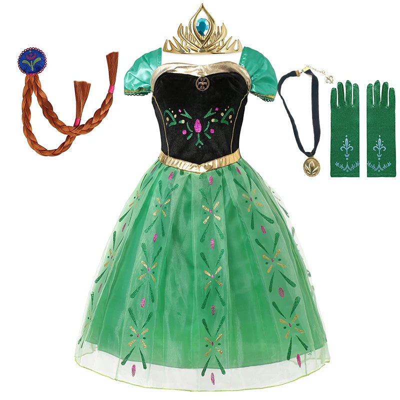 Disney Frozen Anna Dress Children Christmas New Year Princess Dress Girl Fancy Birthday Carnival Party Gown Children Clothes