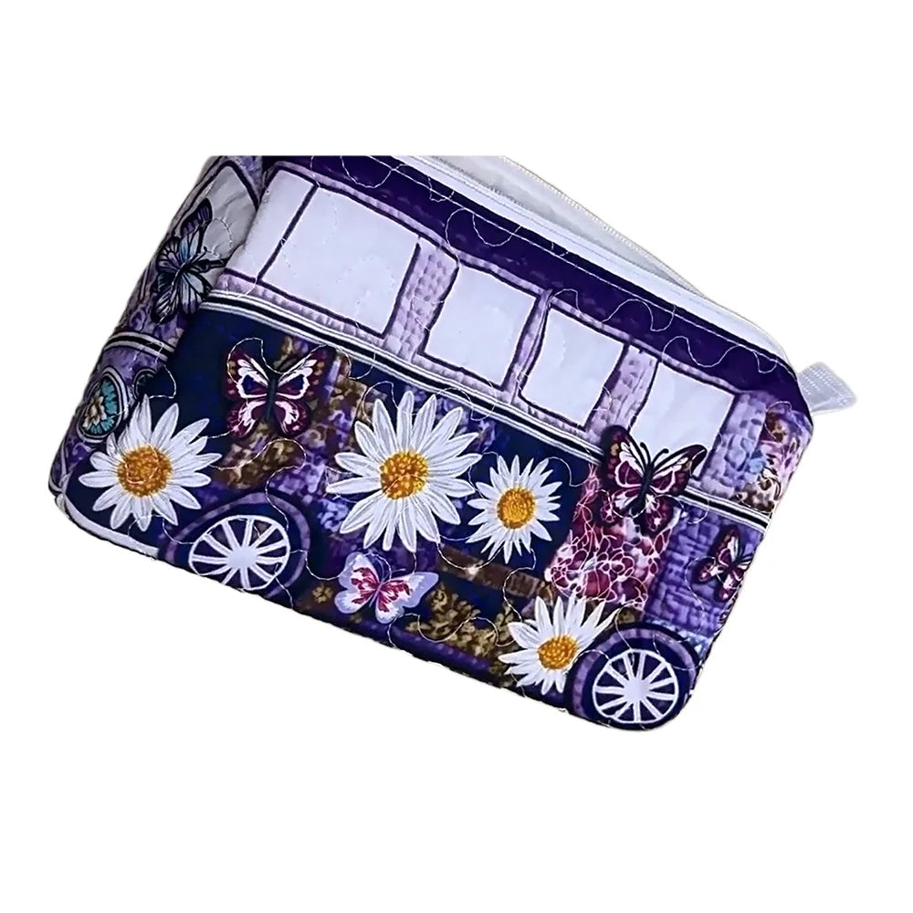 3-Size Quilted Cosmetic Bag 3D Printed Cute Animal Floral Printed Patchwork Makeup Toiletry Pouch Travel Organizer Storage Box