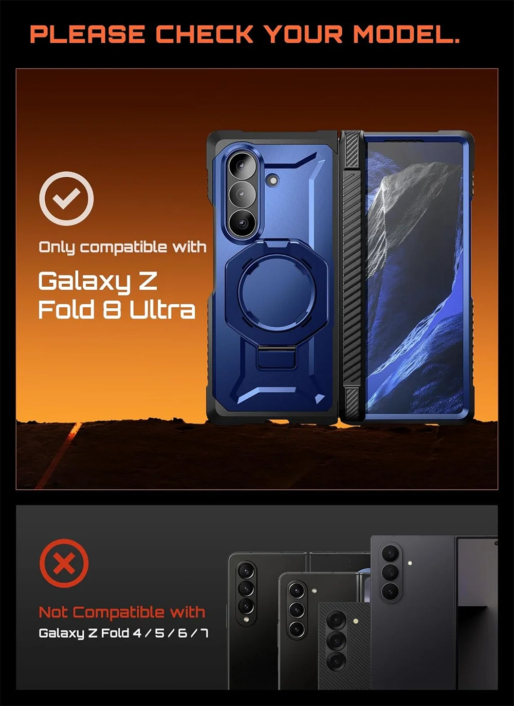 Full Body Rugged Phone Case with Magnetic Ring Kickstand and HD Clear and Privacy Screen Protectors for Samsung Galaxy Z Fold 8 Ultra