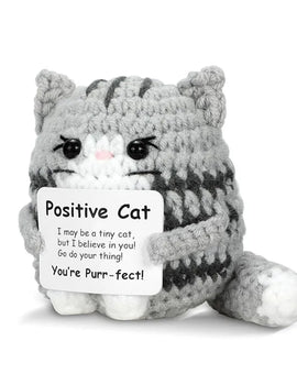 3 Pcs Crochet Cat Doll Ornament Home Room Decoration Handmade Knitted Positive Energy Cat Doll With Card Christmas Party Gifts