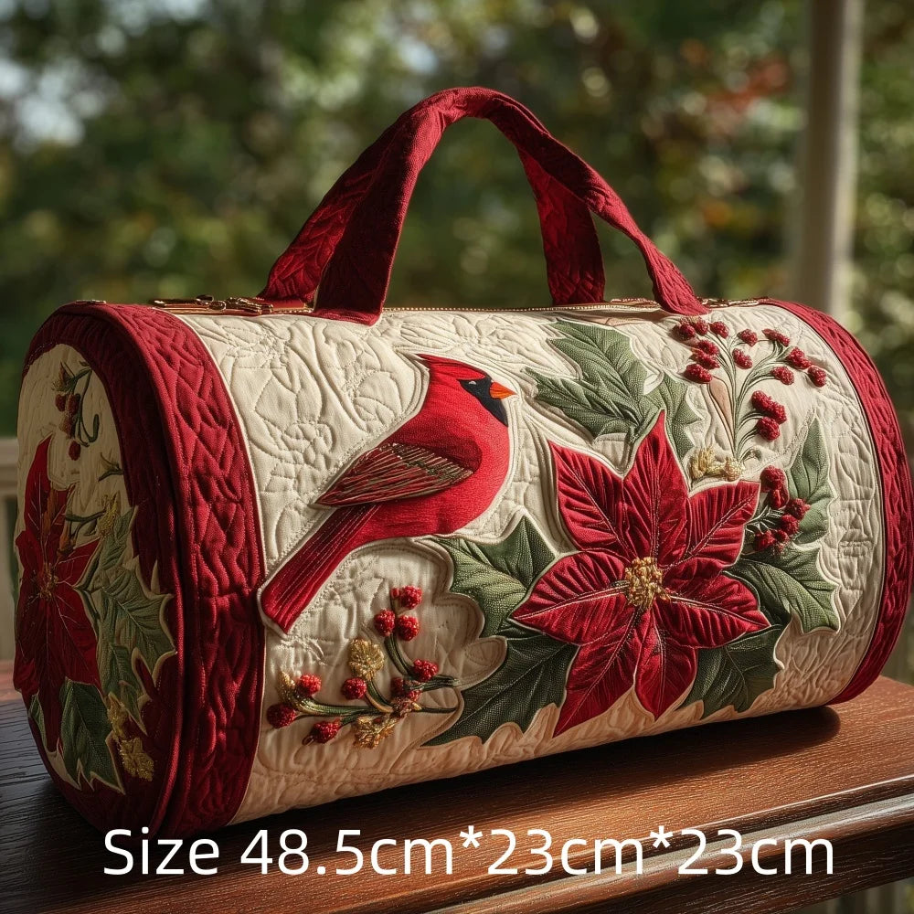 Trending Vintage 3D Quilted Travel Bag Cardinal Bird Floral Printed  Durable Weekend Gym Trip Beach Bag Carry on Tote for Women