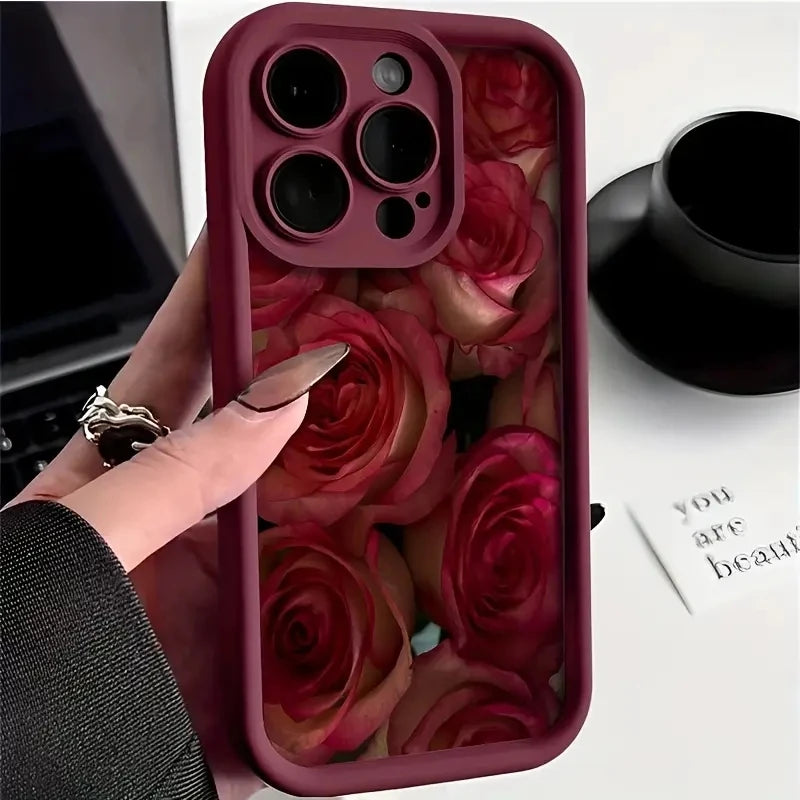 Vintage Design Rose Art Phone Case For iPhone 17 16 16E 15 14 Air Matte Silicone Back Cover