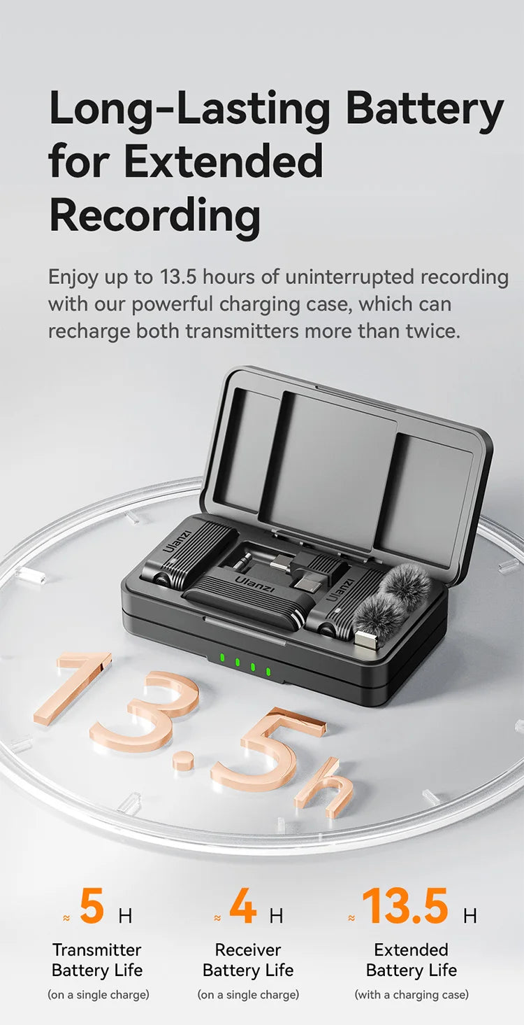 Wireless Lavalier Microphone for iPhone Android Camera Dual Mic with Charging Case
