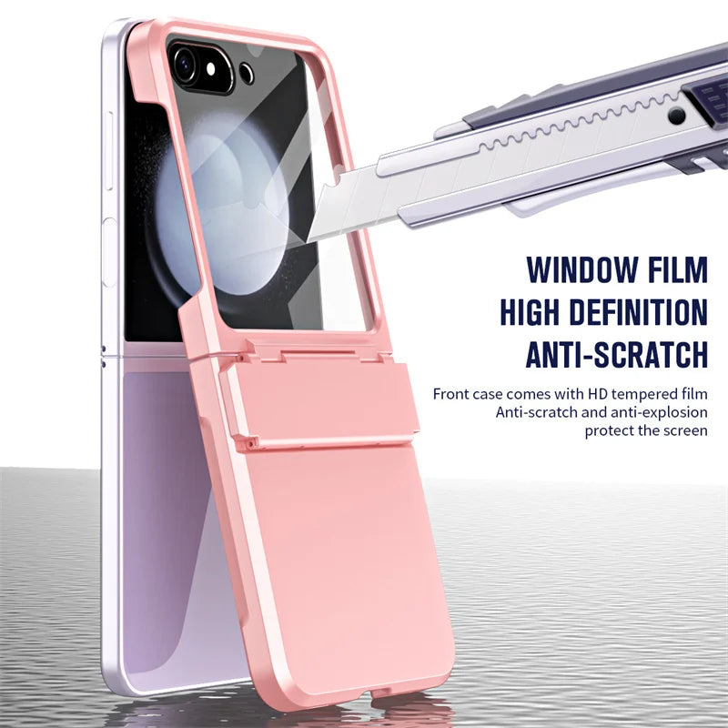 For Samsung Galaxy Z Flip 6 5 Flip5 Case Luxury Matte With Mirror Film Folding Hinge Shockproof Protection Hard Cover accessory