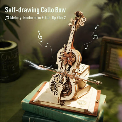 3D Wooden Puzzle ROKR Funny Magic Cello Mechanical Music Instrument Creative Toys for Child  AMK63