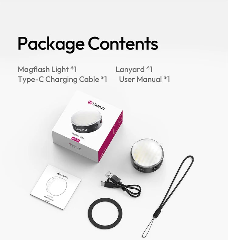 MFL01 Mini Magnetic Portable Phone Flash – 2500-8500K Bi-Color Dimmable Fill Light for iPhone & Android Vlog