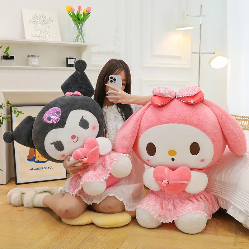 Kawaii Hello Kitty Plush Toy Cute Filled Doll for Kids Birthday Gift Lovely My Melody Kuromi Floral Stuffed Animal Soft Large