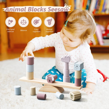 Wood Balance Toy Set Of Learning Toys Waldorf Wood Blocks  Fine Motor Skills Preschool Activity Wood Tabletop Game Baby Gift