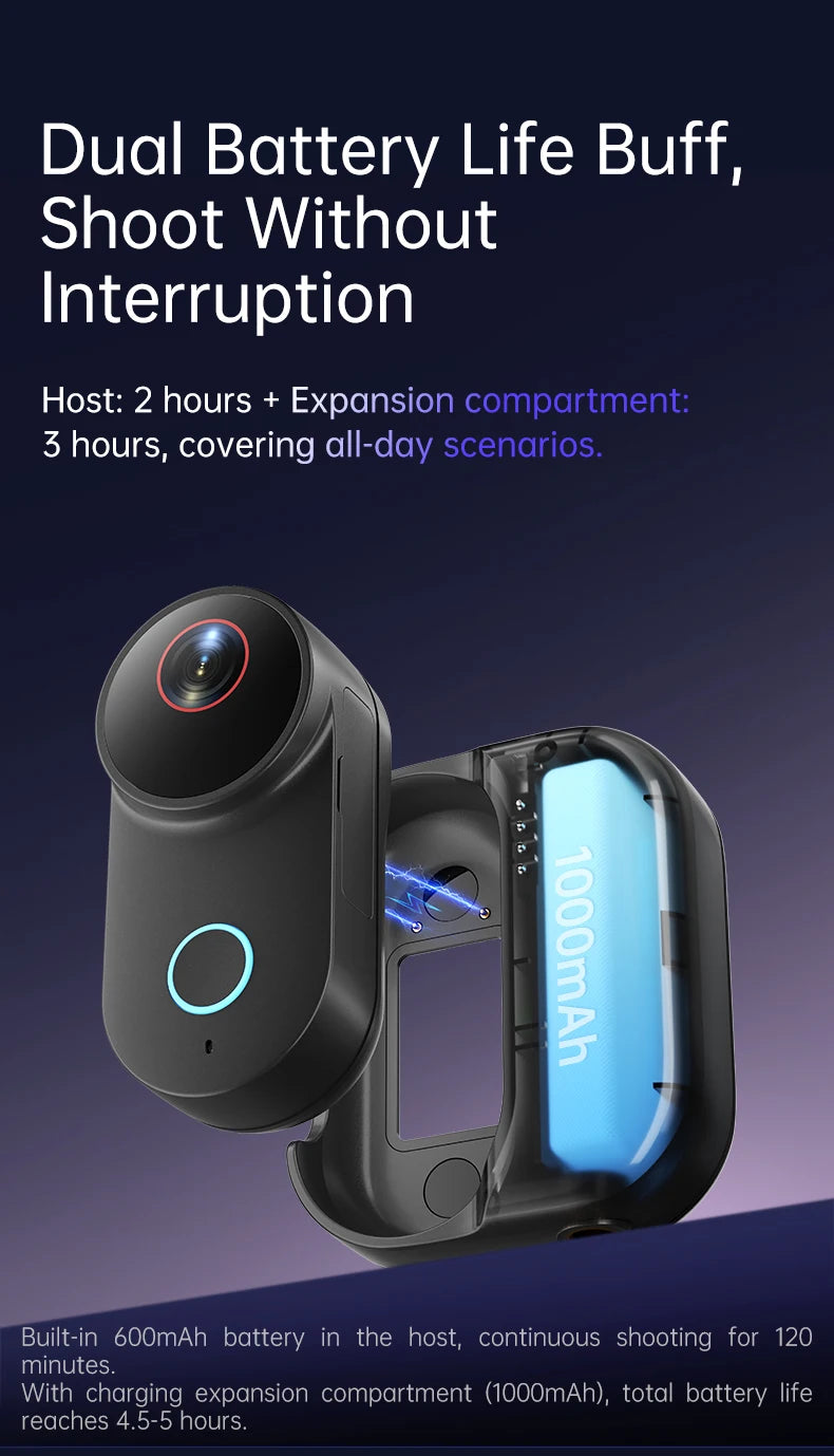 4K WiFi Thumb Action Camera 6-Axis EIS Waterproof Mini Body Cam with Charging Dock