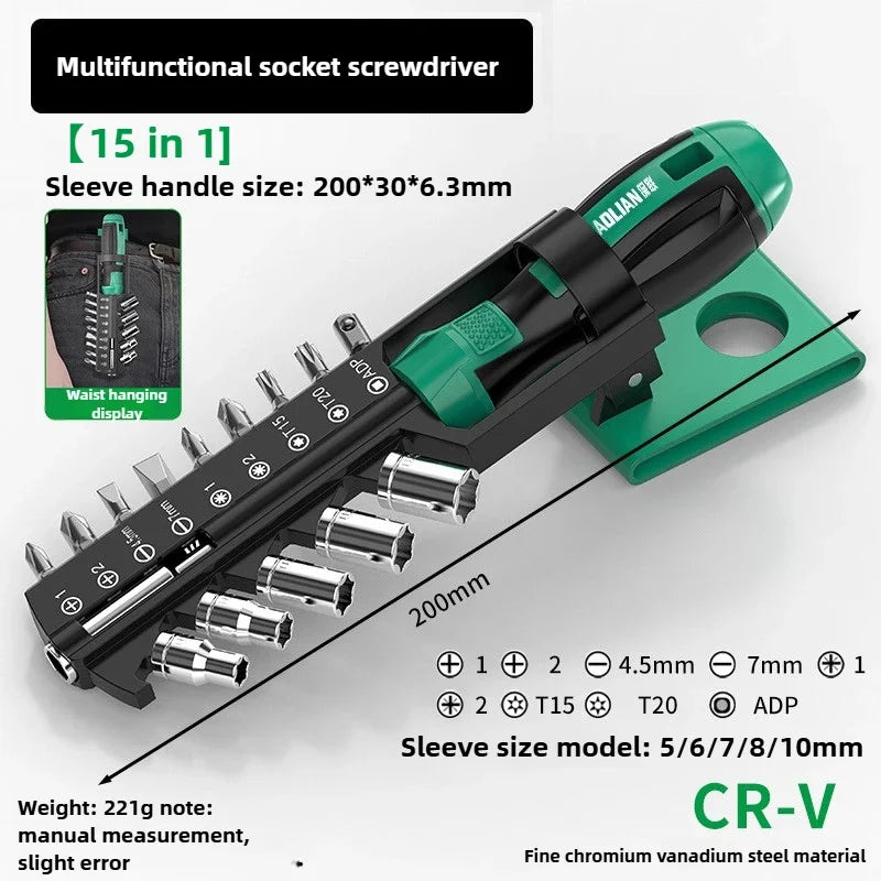 15 in 1 CR-V Screwdriver Precision Hexagonal Screwdriver Head Drills Sockets Car Repair Tools Household Wrench