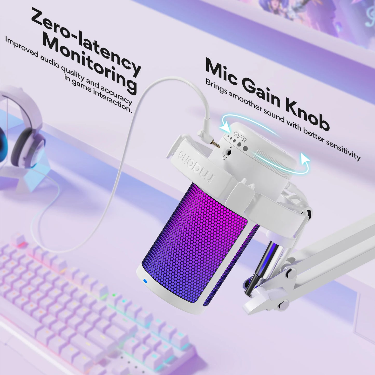 Gamerwave DGM20S USB Microphone Gaming Mic Condenser Mic RGB Mic Noise Canceling Mic with Mic Gain,RGB Light,One key mute