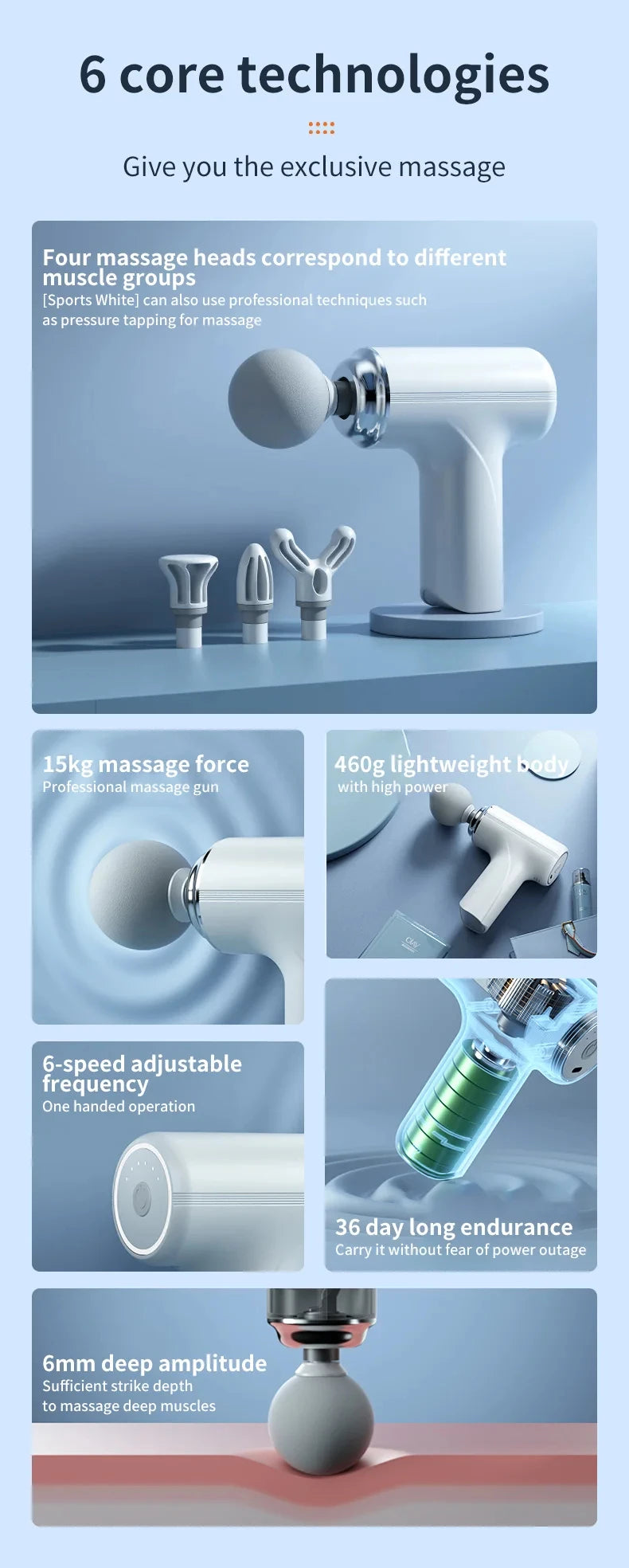 Portable AI Fascial Massage  Electric Percussion Massager Body Relaxation With 4 Replaceable Massage Head LED Night Light