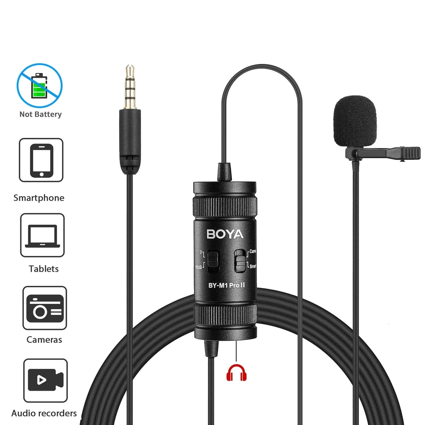 3.5mm Lavalier Lapel Microphone for Mobile Phone PC Laptop Camera Wired Microfon for Speaking Audio Vlogging BY-M1 PRO II