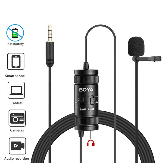 3.5mm Lavalier Lapel Microphone for Mobile Phone PC Laptop Camera Wired Microfon for Speaking Audio Vlogging BY-M1 PRO II