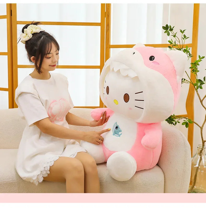 60cm Sanrio Shark Hello Kitty Cat Plush Toys Cartoon KT Cat Plushie Doll Soft Stuffed Anime Pillow Birthday Gifts for Kids Girls