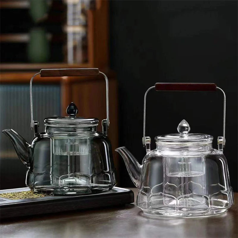 1000ml Lotus Shape Heat-resistant Glass Teapot With Tea Strainer Infuser  Steaming and Boiling Flower Puer Kungfu Beam Tea Pot