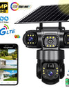 12MP 6K  Outdoor Solar 4G Camera Three Lens Three Screen PIR Motion Detection Cam Waterproof Night Vision Smart Security CCTV