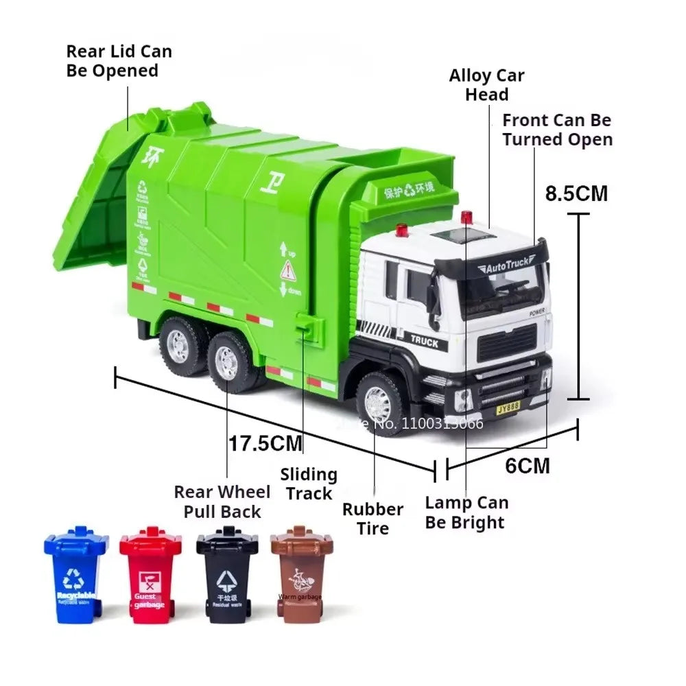 1:50 Electric Vacuum Cleaner Sweeper Garbage Truck Model Toy Alloy Diecast Light Sound Engineering Vehicle Gifts for