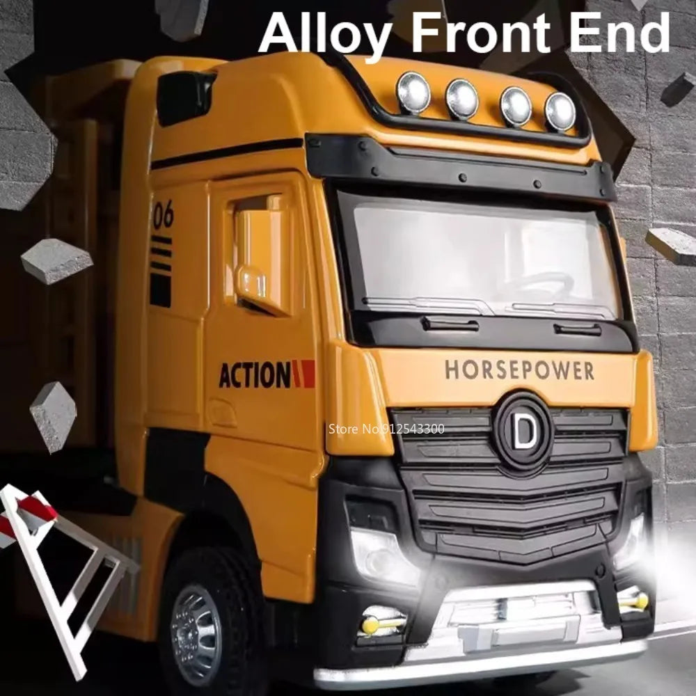 1/50 Extended Dump Truck Model Toy Metal Diecasting Doors Opened Sound Light Pull Back Vehicle Models Ornaments 's Gifts
