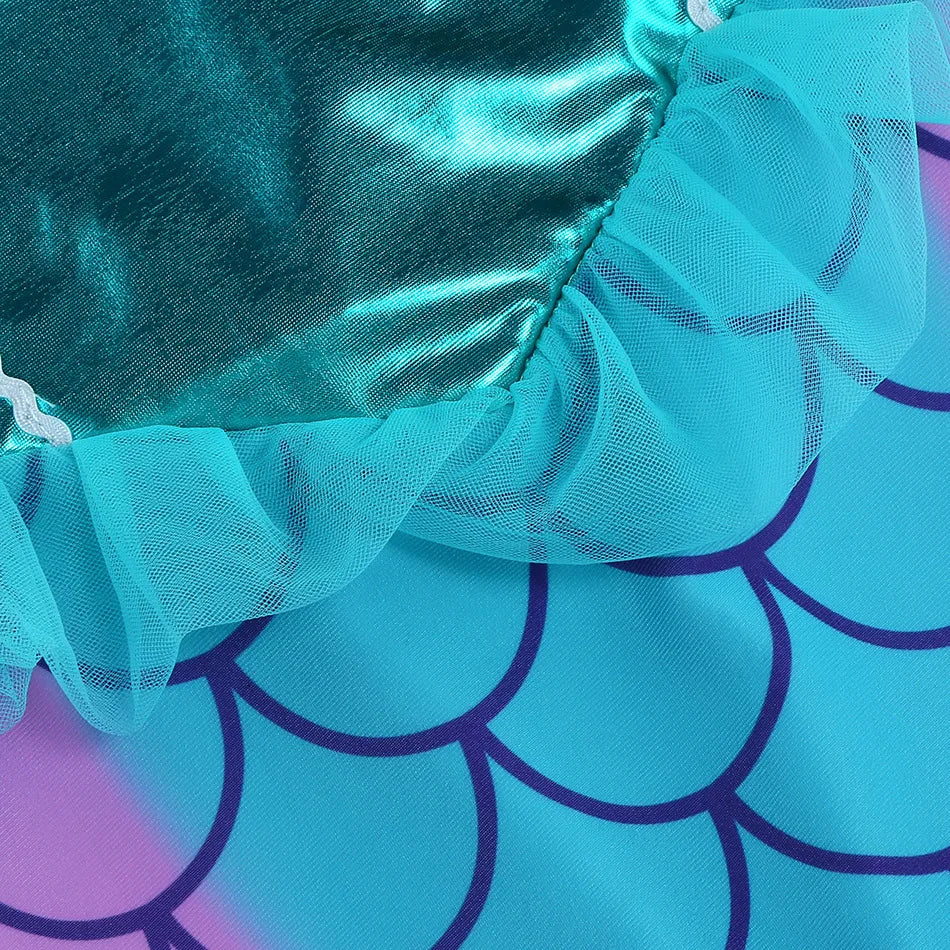 New Blue Red Purple Three Colors Mermaid Flying Sleeve Fishtail Beautiful Dress For Girl Summer Beach Party Cool Gown
