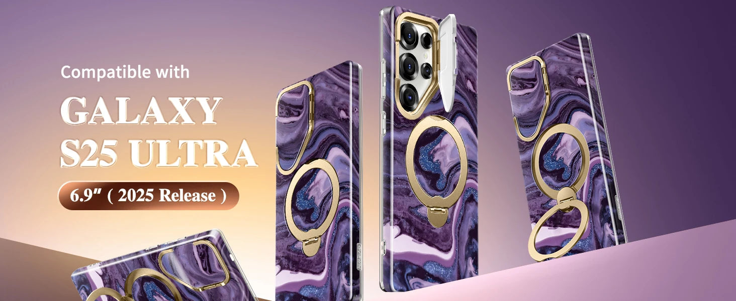 360° Spin  Stand for Samsung Galaxy S25 Ultra Case with Magsafe Marble Military Grade Protective Phone Cover