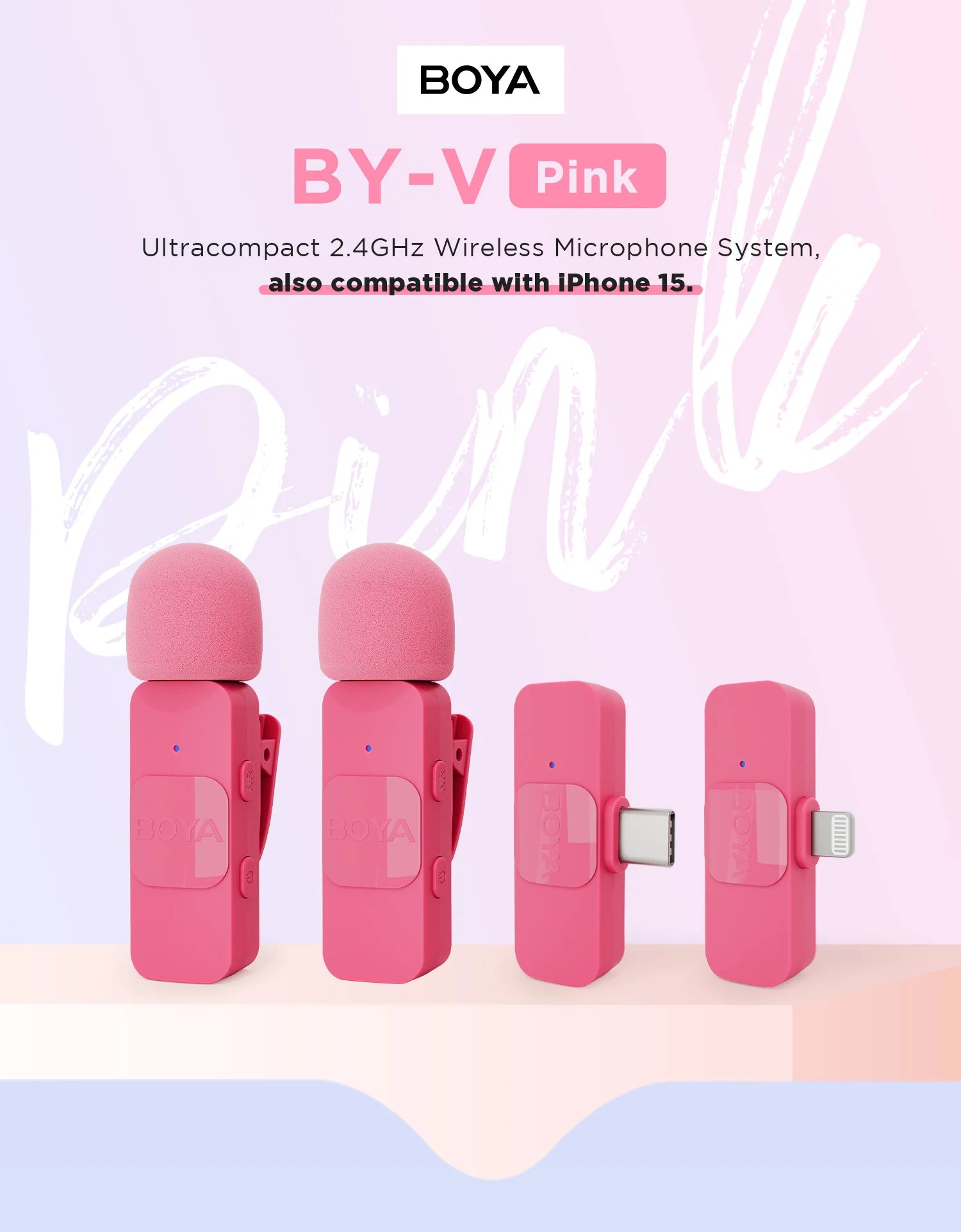 BY-V2-P Wireless Lavalier Microphone Portable Audio Video Recording Mini Mic for iPhone Android Vlog Gaming Phone Mic