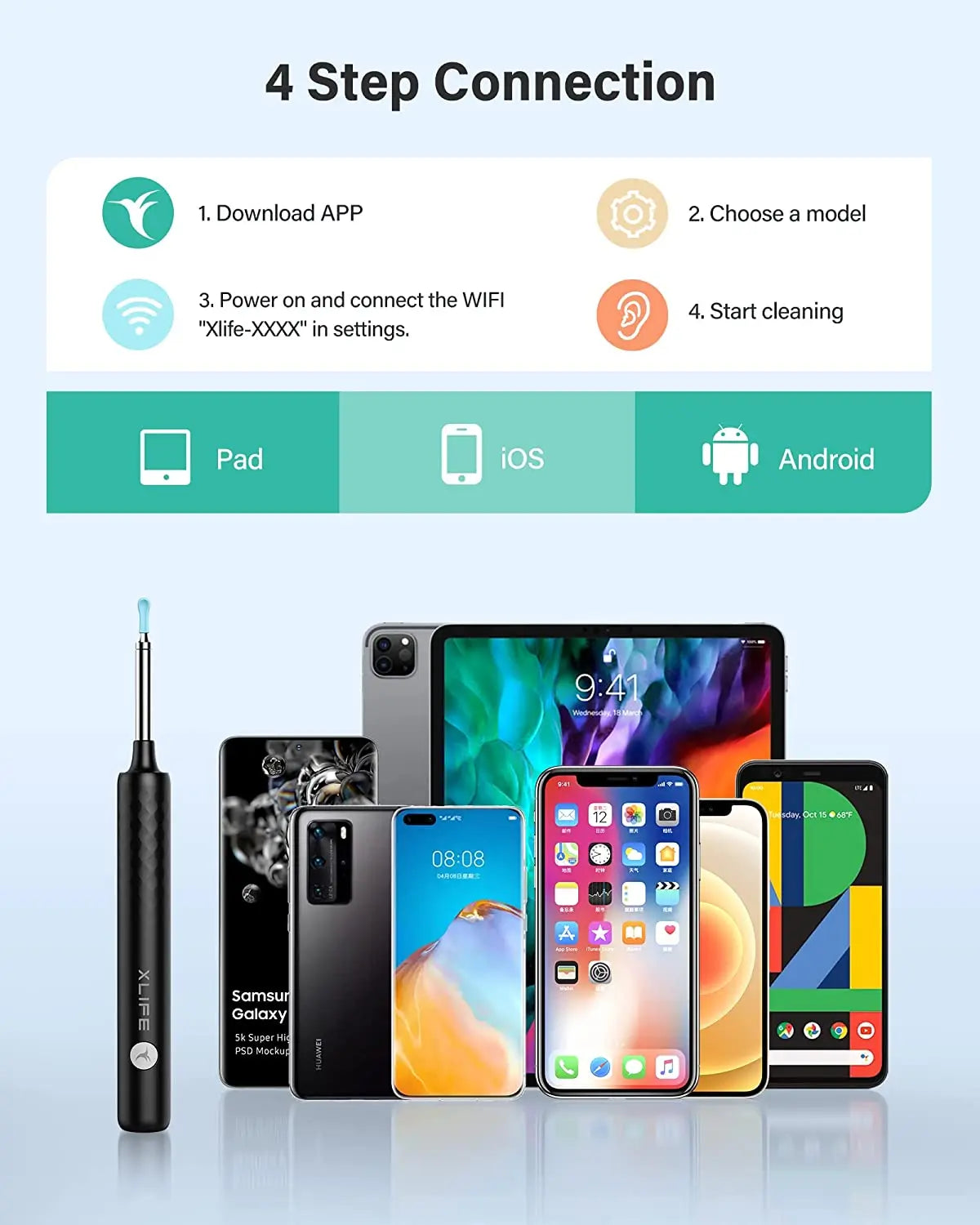 Xlife X3 Visual Earwax Remover With Camera,Smart Ear Cleaner 3.0 Mega Pixels Endoscope Otoscope For Earpick Health Care