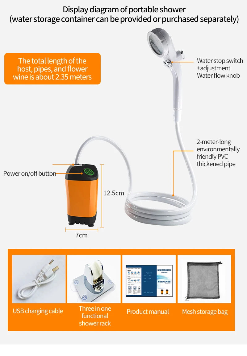 Portable Rechargeable Electric Camping Shower Pump with Temperature Display