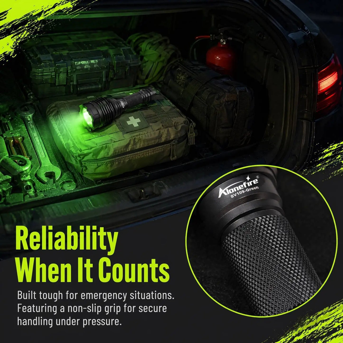 10W Green Light Rechargeable LED Flashlight