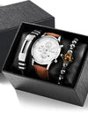 Luxury Minimalist Watch Bracelet Set Business Brown Leather Quartz Wrist Watches for Men