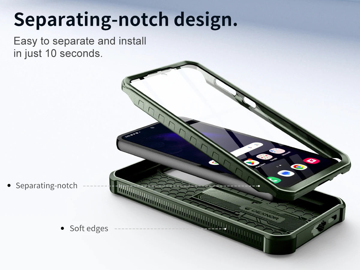 For Samsung Galaxy S23 FE 360 Full Body Bumper Military Grade Armor Shockproof Shell Case Bracket with Built in Screen Protector
