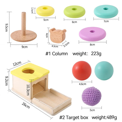 Kid Educational Toy Macaron Wooden Toys Children Montessori Object Permanence Box Hammer Box Coin Ball Textile Drum Drawer Box