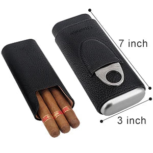 Leather Cigar Case, Cedar Wood Lining Travel Humidors for Cigars, Cigar Accessories Include Stainless Steel Cigar Cutter