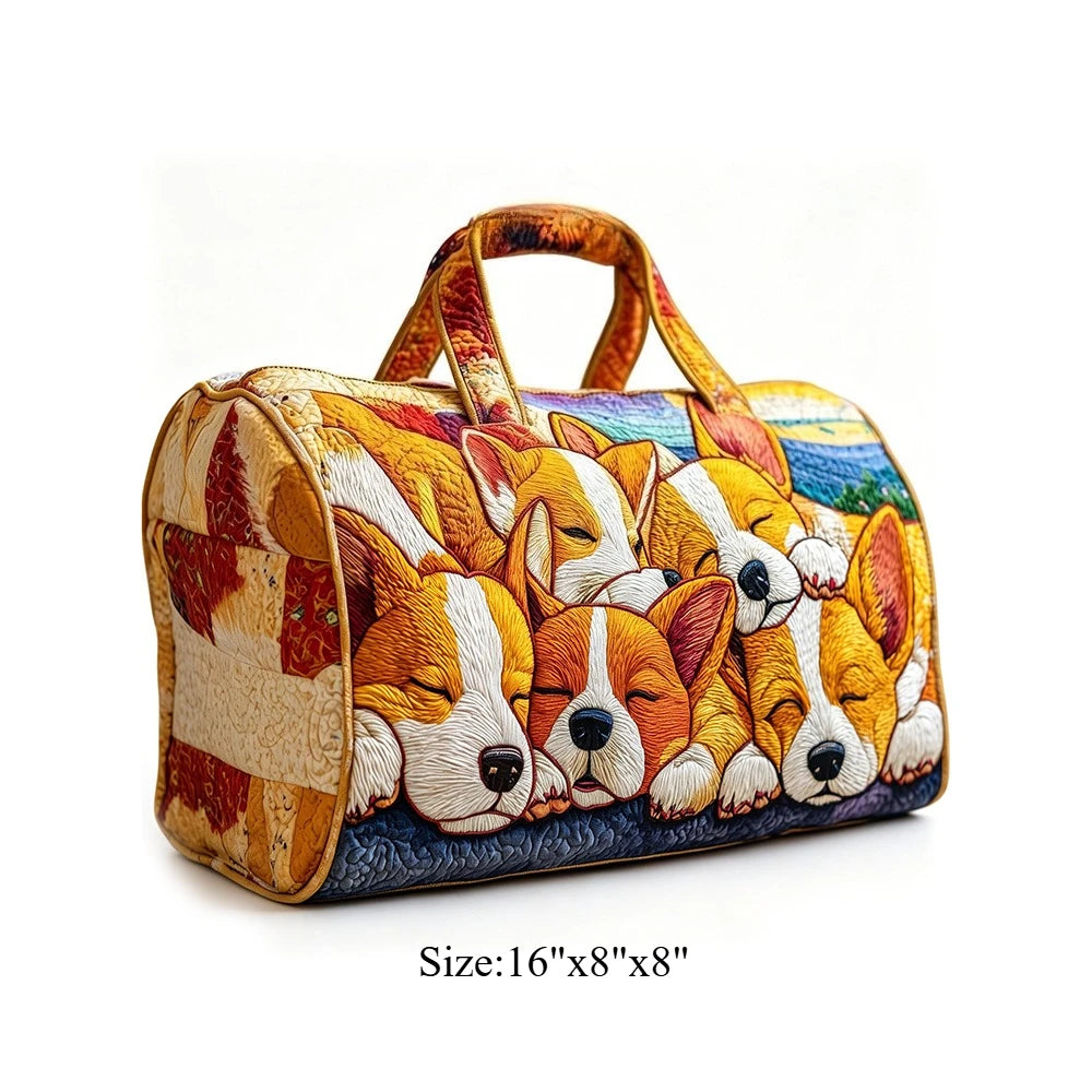 Cute Corgi Dog Print Quilted Duffel Bag Women 3D Puppy Print Travel Weekender Casual Gym Sports Overnight Carry On Bags