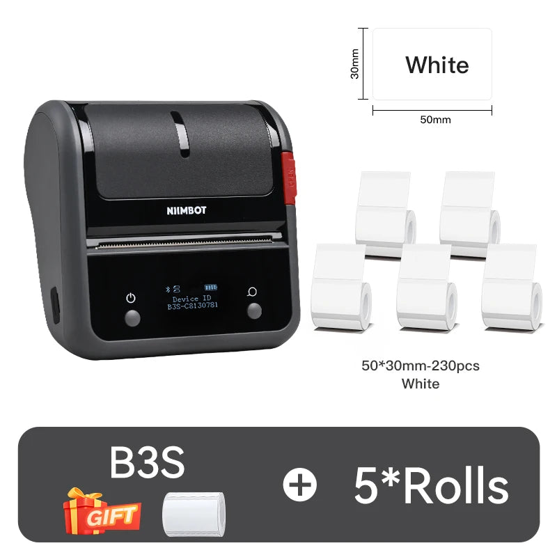 B3S Thermal Label Printer, Bluetooth Wireless Barcode Sticker Maker 20–75mm, Portable Inkless Label Printer for Jewelry, Clothing & Business
