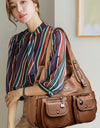 Women Casual Multiple Pockets Tote Bag Lady Large Capacity Shoulder Crossbody Bag Vintage Soft Leather Travel Bag