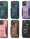 Luxury PU Leather Phone Case for iPhone 16 15 Pro Max 16e 14 Plus with Card Slot Ring Buckle Lanyard Back Cover