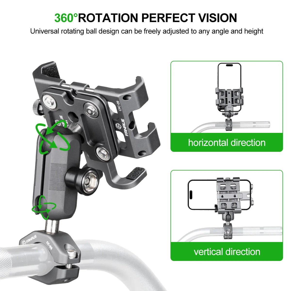 Motorcycle Bike Phone Holder Mount Aluminum Alloy with Vibration Dampener ATV/ UTV Bike Scooter Handlebar GPS Clip