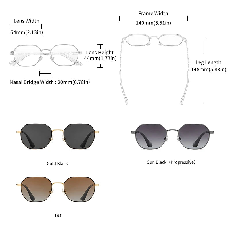 Rectangular square metal frame glasses, sunglasses, Polaroid lenses