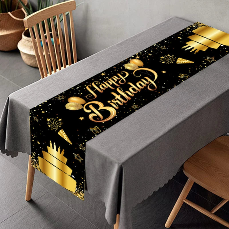 Black Gold Birthday Table Runner 30 50 Birthday Tablecloth Balloon Party Decoration For Home Backdrop Wedding Adult Anniversary