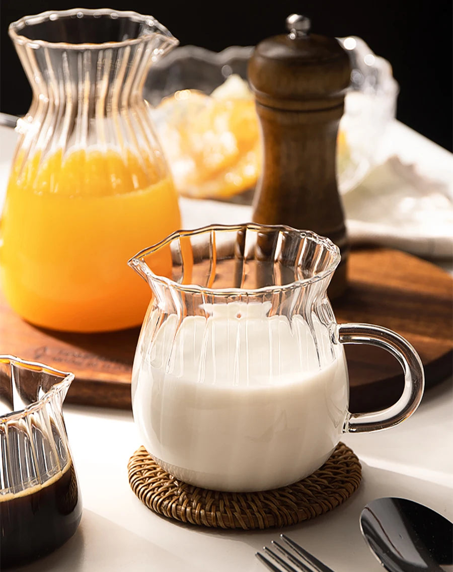 75-500ml Stripe Milk Jug Heat-resistant Glass Cup With Handle Coffee Milk Tea Separator Fair Cup Home Cafe Drinkware Gift