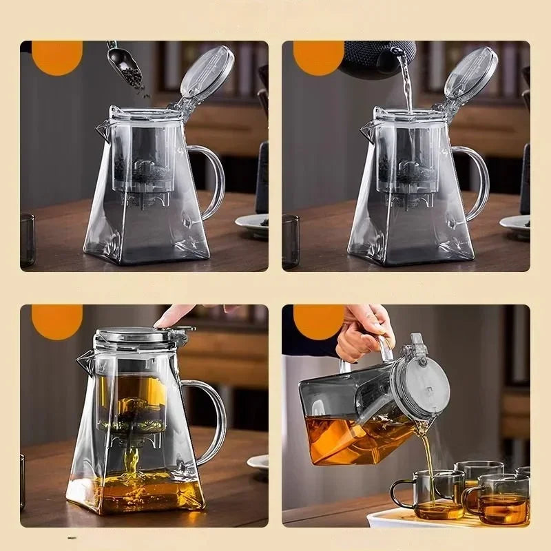 High Borosilicate Glass Tea Pot with One Touch Tea Separation Filter 1000ml